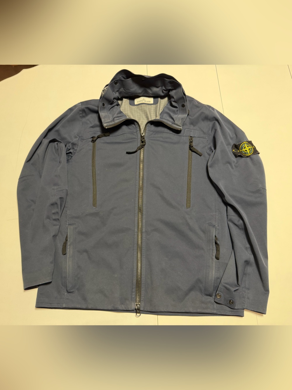Stone Island Blue Lightweight Si grid Soft Shell Jacket with Compass Patch